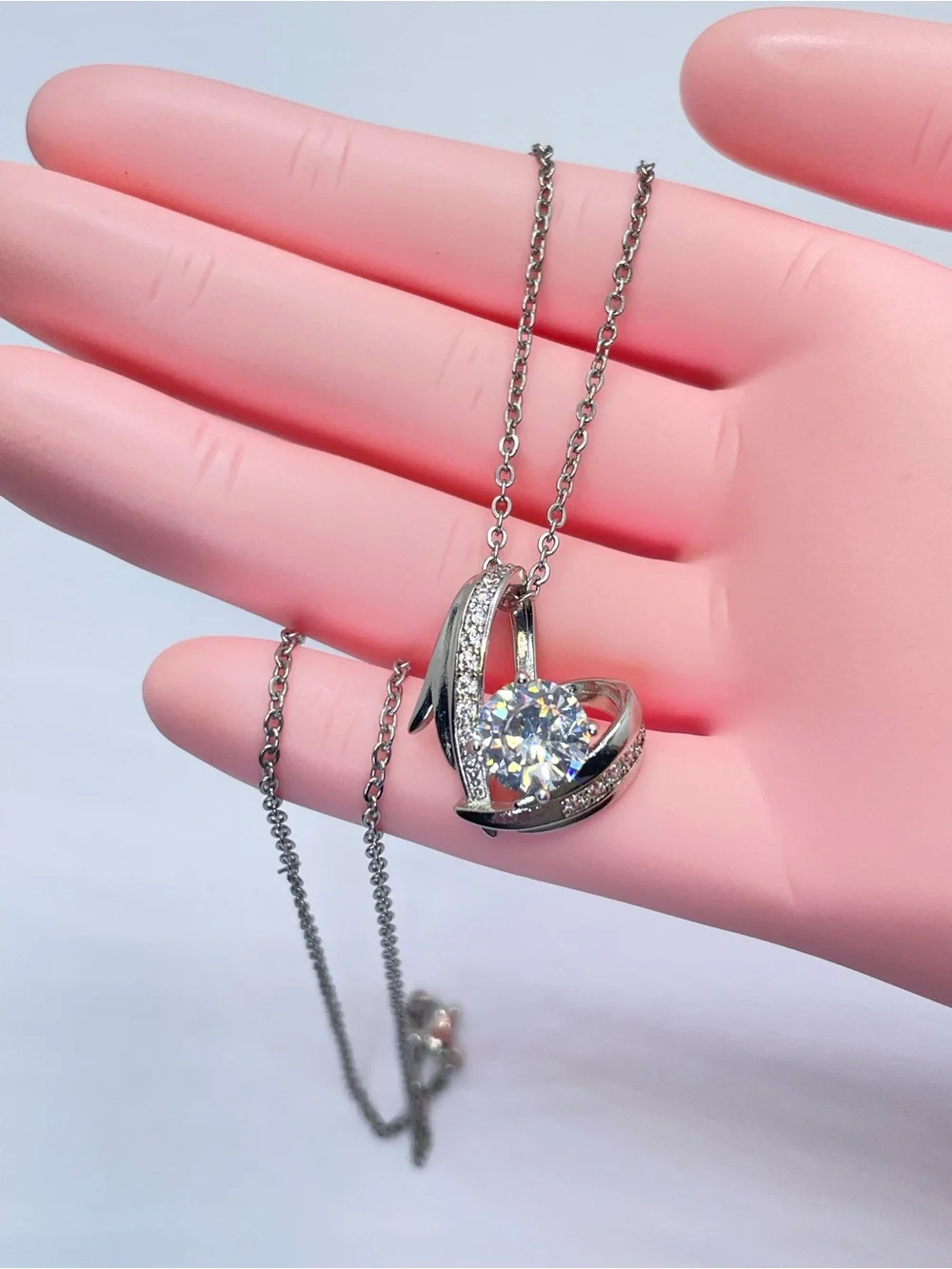 Swarovski Crystals Elements White Crystal Silver Heart Swirl Pendant Necklace